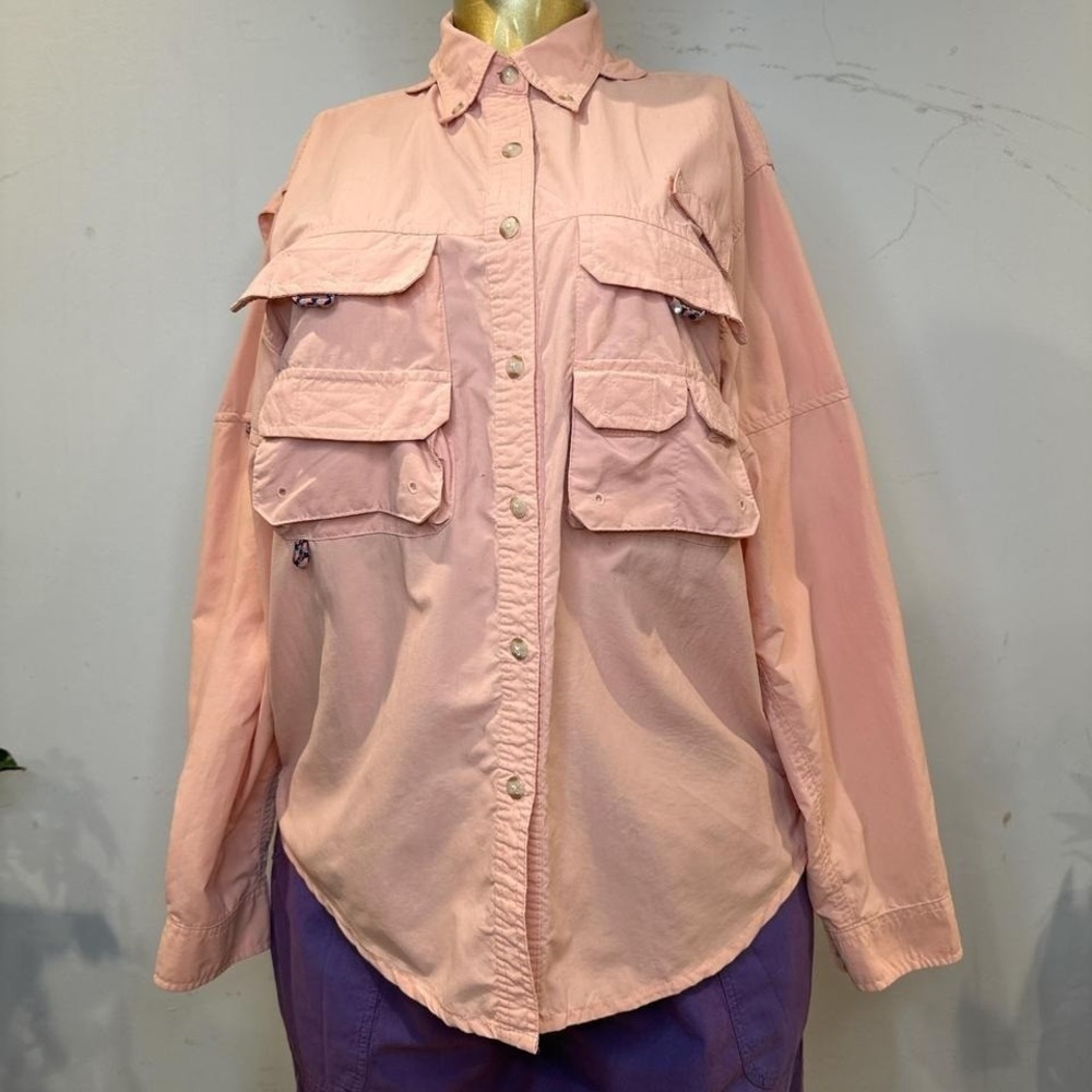 Vintage 1990s Orange athleisure shirt with multiple pockets LARGE